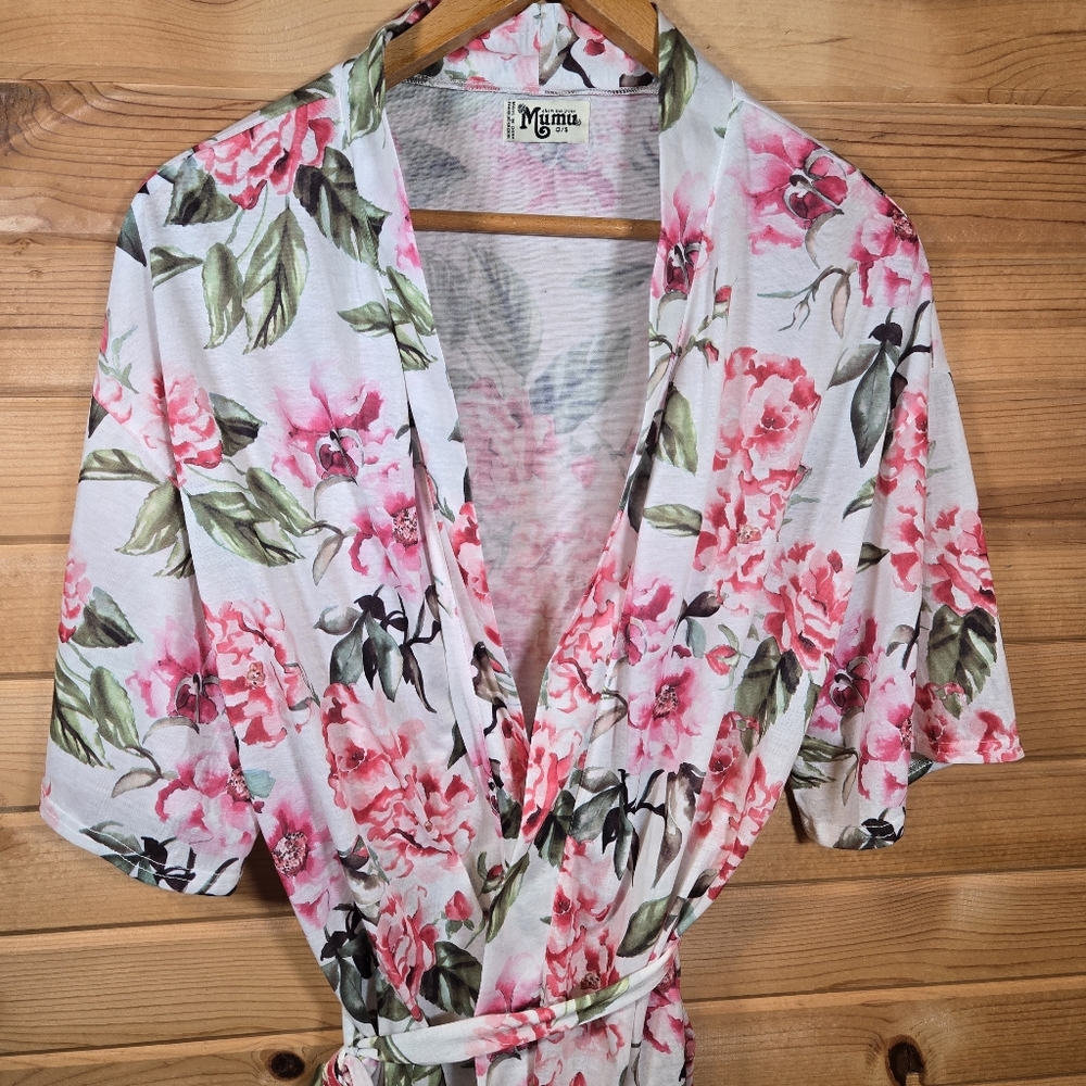 Show Me Your Mumu Brie Robe Floral Print Pink Belted Kimono One Size Boho Bride